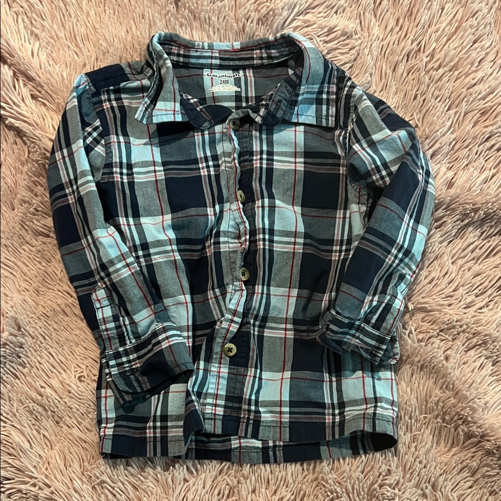 Garanimals Plaid Button Down Shirt - Navy and Light Blue